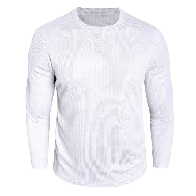 Lovzfmll Haut de Base en Tricot Gaufré Uni pour Hommes, Chandail à Manches Longues Col Rond Blanc, G