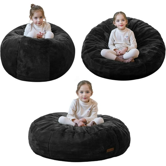 3 in 1 Kids Bean Bag Chair Bed, Child Floor Sofa for Gaming, Reading, Faux Fur Floor Mattress with High-Density Foam Filling for Living Room Bedroom