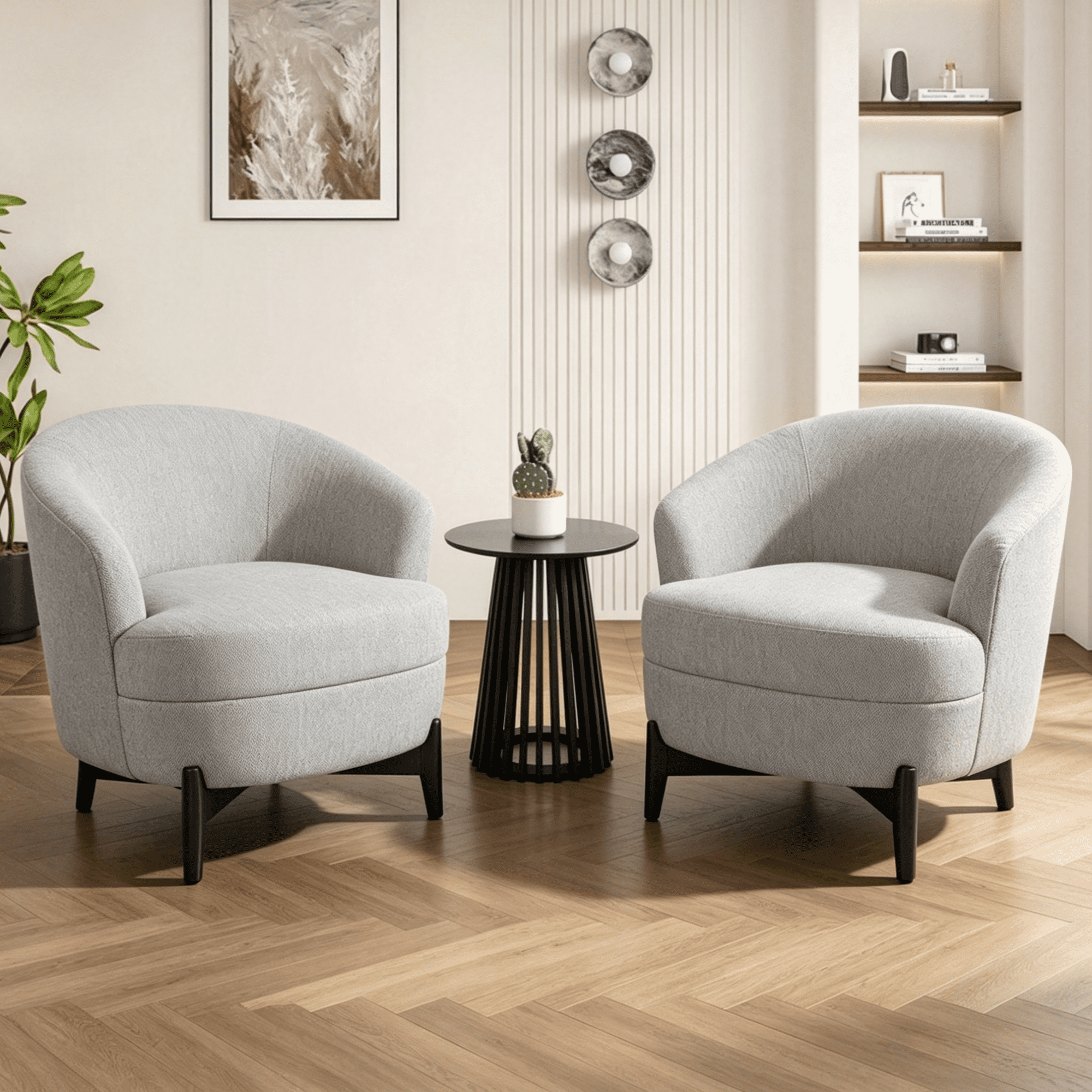 Gewnee 33.07"Barrel Accent Chair,Modern Upholstered Reading Chair with Pocket Spring & Foam Seat,Linen Armchair for Living Room,Bedroom.Gray