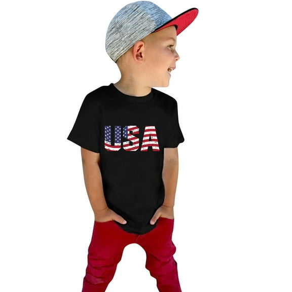 Zanarzt Toddler Boy Independence Day Shirt Boys 4th of July Shirts Toddler Girls Patriotic American Flag Tees Kids Memorial Day T Shirts Black,4 Years