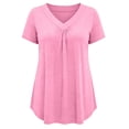 thumbnail image 4 of Smsaxvxz Womens Summer Plus Size Tops Fashion V-neck Short Sleeve Pleated Casual Solid Loose Blouse Tops for Women 2026 Pink XL, 4 of 5