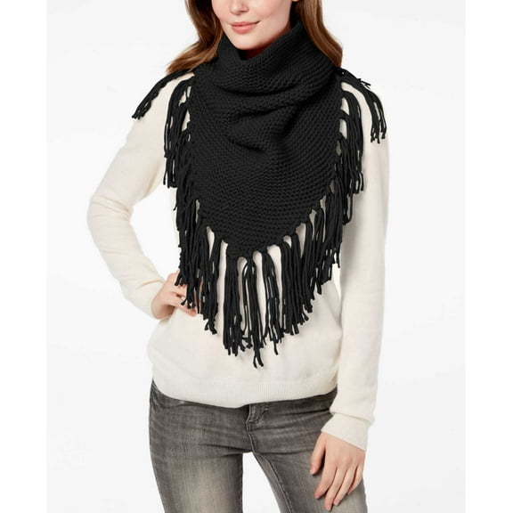 Steve Madden Women's Fringe Triangle Snood Scarves, Black