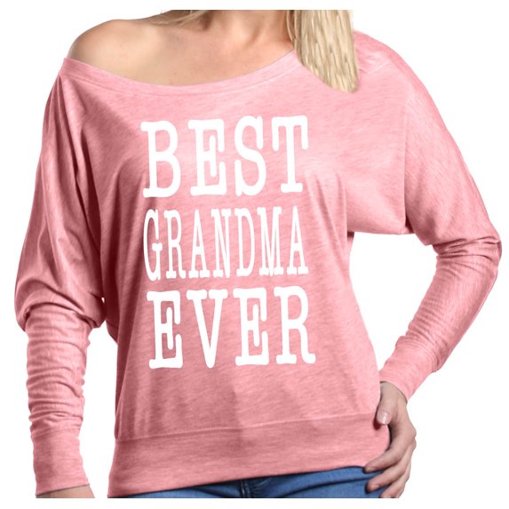 Shop4Ever Women's Best Grandma Ever Grandparent Off Shoulder Long Sleeve Shirt
