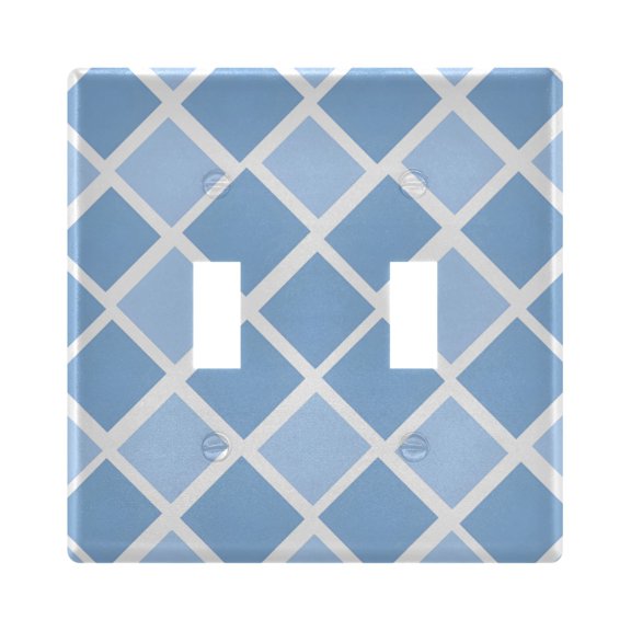 Blue Pattern Toggle Switch Wall Plate 2-Gang Unbreakable Durable PC Flush Fit Round Edge 4.48x4.56in