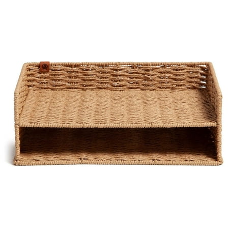 Woven Two-Tier Paper Tray, Rattan-Inspired Wicker Style Office Organization Supplies, 1 Count