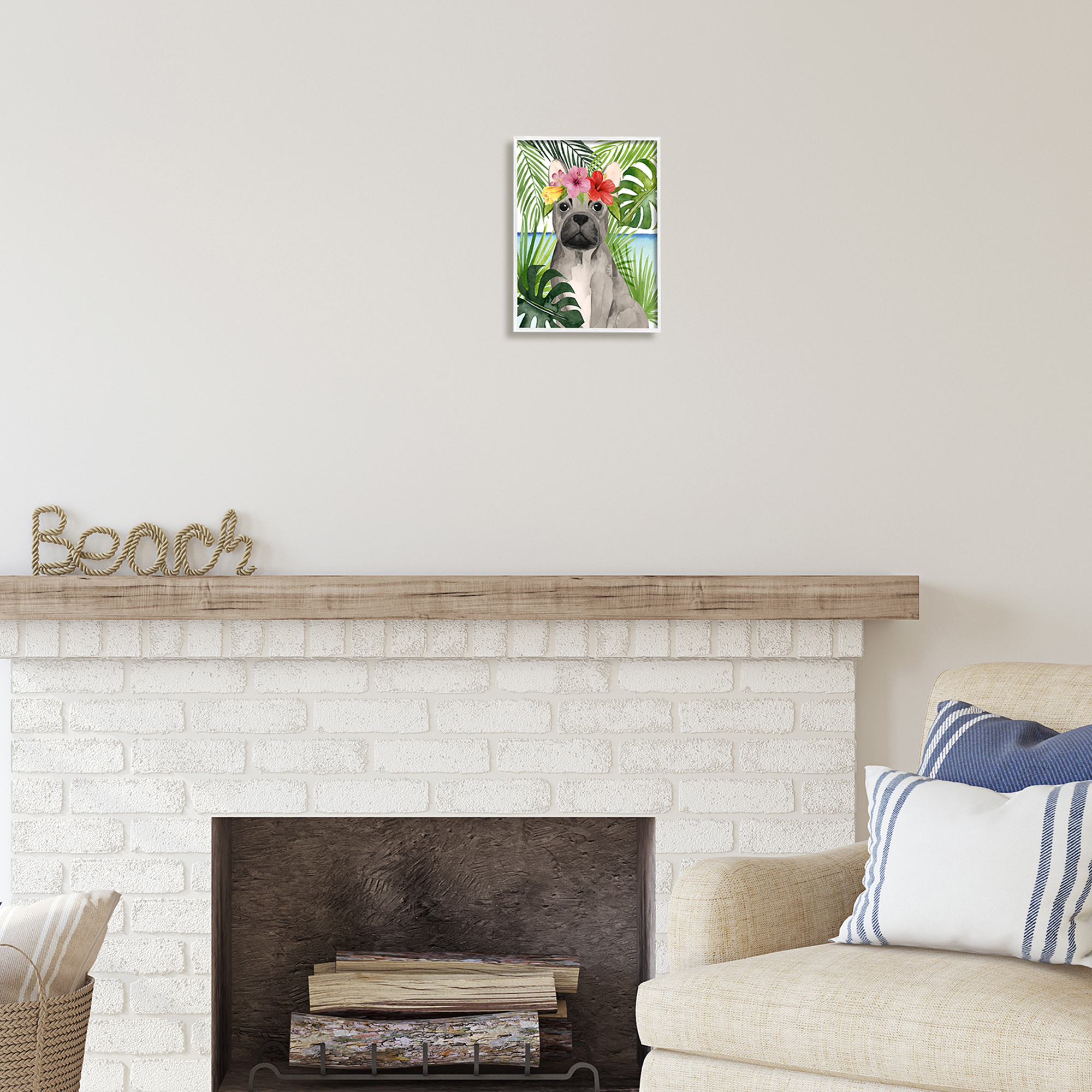 Stupell Industries Tropical French Bulldog Animals & Insects Painting White Framed Art Print Wall Art, 11 x 14