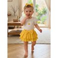 thumbnail image 4 of BemeyourBBs Newborn Baby Girl Litter Sister Outfits Infant Baby Girl Summer Clothes Letter Flower Watermelon Embroidery Short Sleeve Romper Elastic Waist Ruffles Skorts Skirt Headband Set, 4 of 9