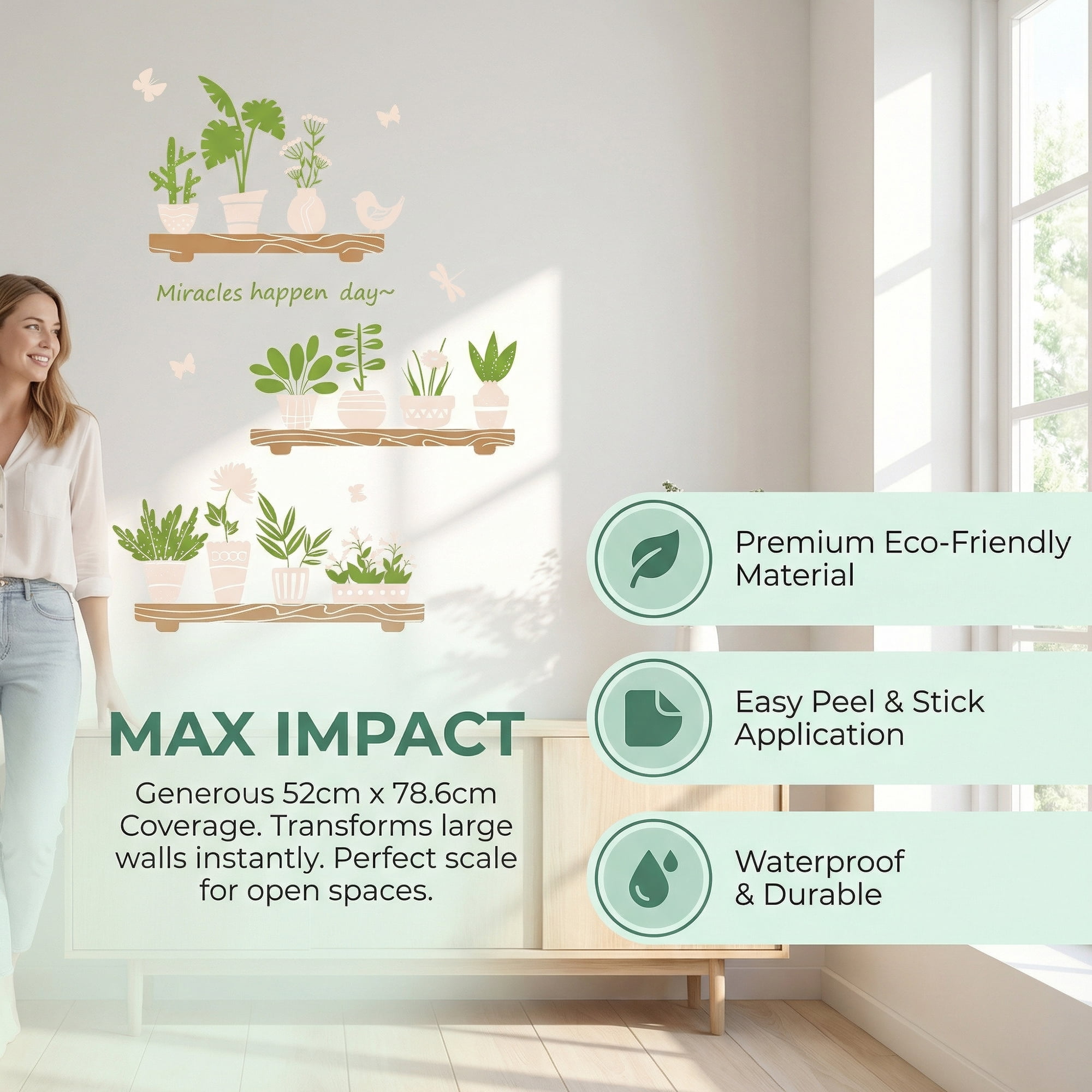 Unique Bargains 64 PCS Self-Adhesive Window Sticker Plant Pattern Green 23.6 x 17.7 Inch