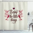 thumbnail image 1 of Enjoy the Little Things Shower Curtain, Vintage Quote and Flowers on Off White Backdrop, Fabric Bathroom Set with Hooks, 69W X 70L Inches, Brown Purple and Dark Coral, by Ambesonne, 1 of 3