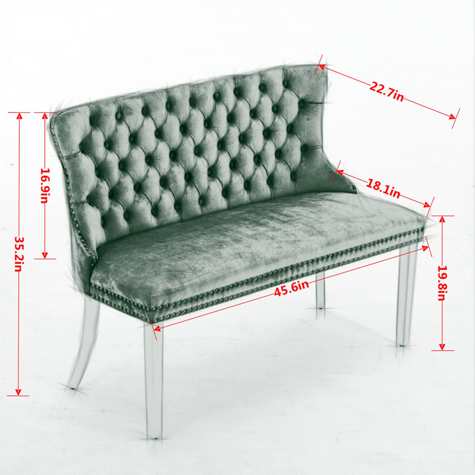S-HOME Stylish Velvet Double Seat Loveseat Bench Featuring Handmade Buttons and Gold-Plated Steel Legs for Dining Areas, Black