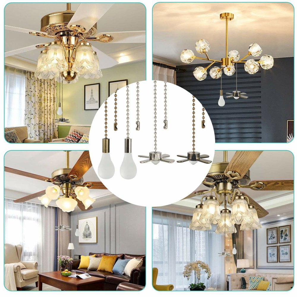 1Pc Crystal Glass Ceiling Fan Pull Ball Chain Extension Cord Pendant Light Decor 