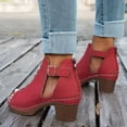 thumbnail image 4 of Rokment Platform Gladiator Dressy Sandals Ankle Booties for Women Vintage Casual Leather Open Peep Toe Chunky Block Heels Buckled Comfortable Spring Summer Dress Footwear Red Size 6, 4 of 6