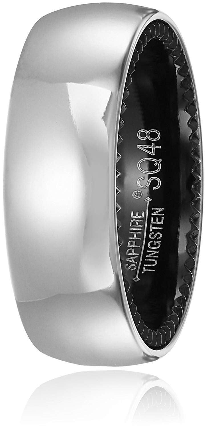 Sapphire Tungsten and Titanium 8mm Black Interior Classic Satin Finish Comfort Fit Wedding Bands Rings for Men, Size 9