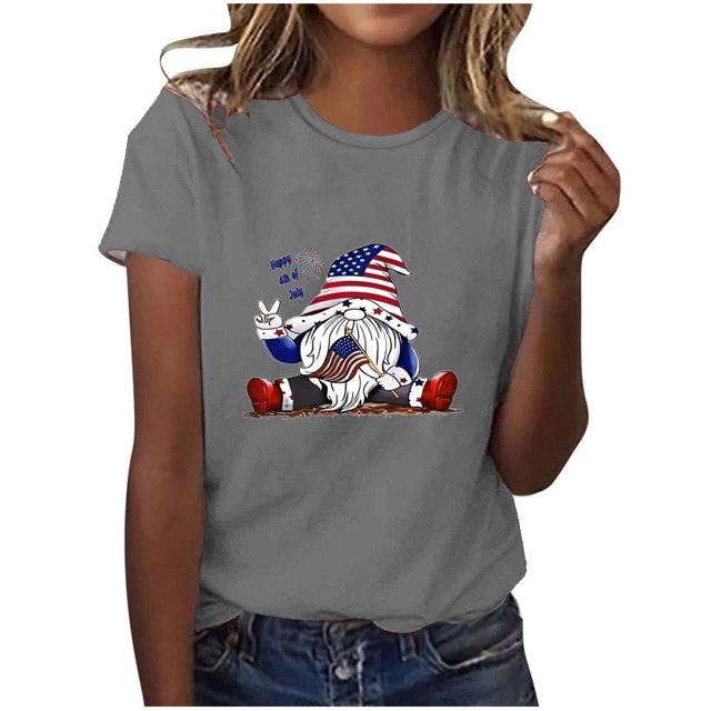 Blusas para las Mujeres Casual, Estampado Manga Corta Cuello Redondo Camiseta Top Hecho de Cómodo Estante de Imitación para Toda la Temporada de Uso Diario, Tops Cortos para las Mujeres