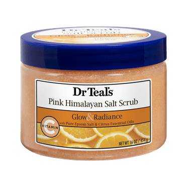 Dr Teal's Pink Himalayan Salt Scrub Glow & Radiance with Pure Epsom Salt & Citrus Essential Oils 16 oz