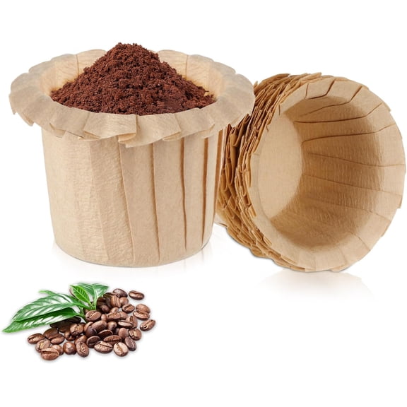 Disposable K Cup Paper Coffee Filters, 100 Count Replacement Filters for Reusable K Cups, Heavyweight Tear-Resistant Unbleached Virgin Wood Pulp, Easy Fill & Clean, Fits Short Reusable Pods