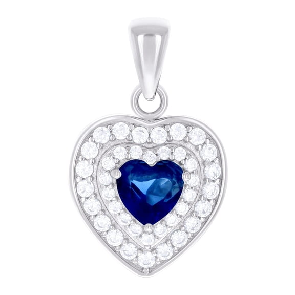 925 Sterling Silver Womens Blue White Love Heart Round Cubic Zirconia Heart Charm Pendant Necklace 19x11.9mm Wide Pendan