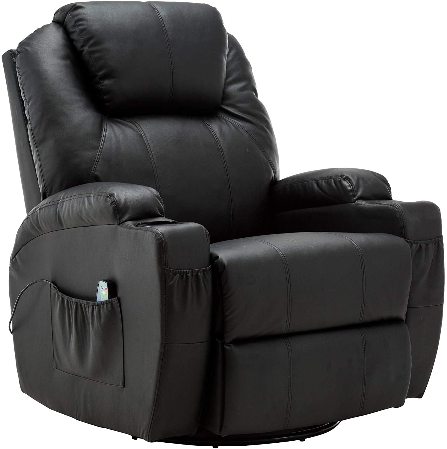 Mcombo Manual Swivel Rocker Recliner Chair with Massage and Heat, 2 Side Pockets, 2 Cup Holders 
