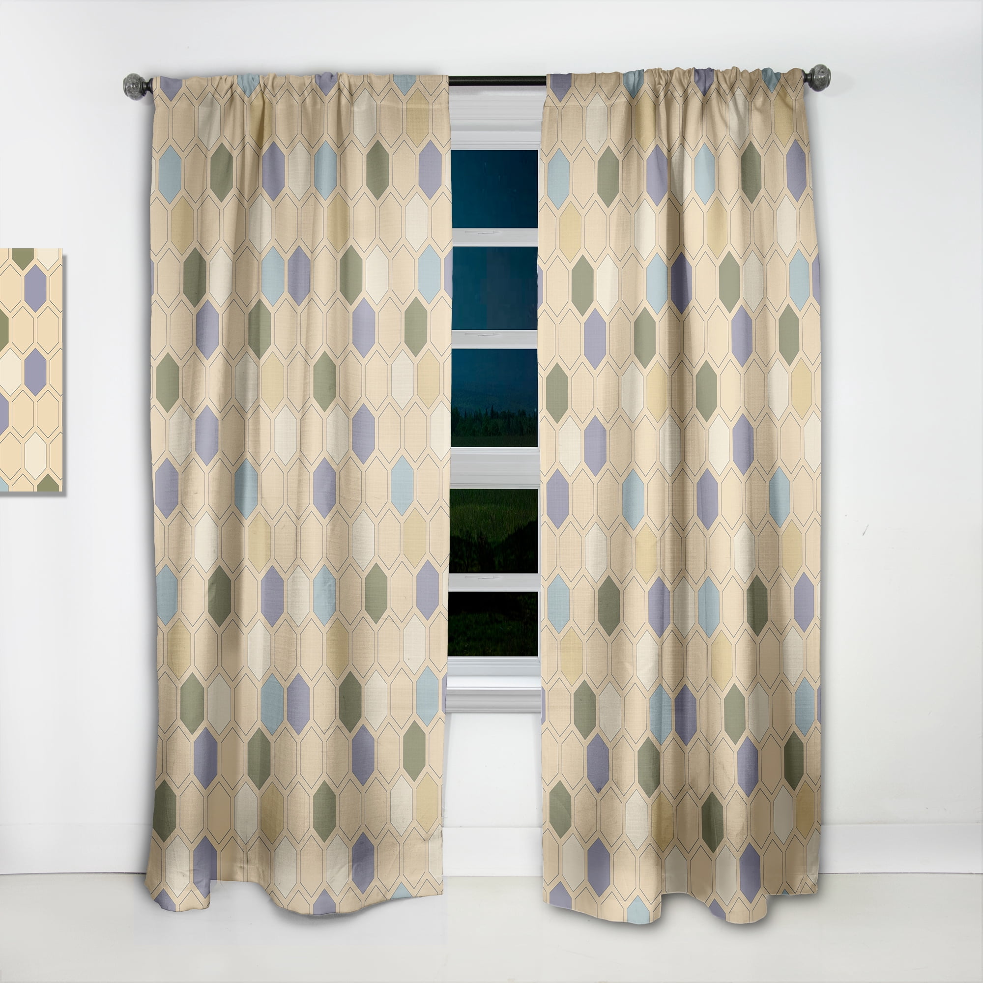 Designart 'Hexagon Retro Pattern VI' Mid-Century Modern Curtain Panel