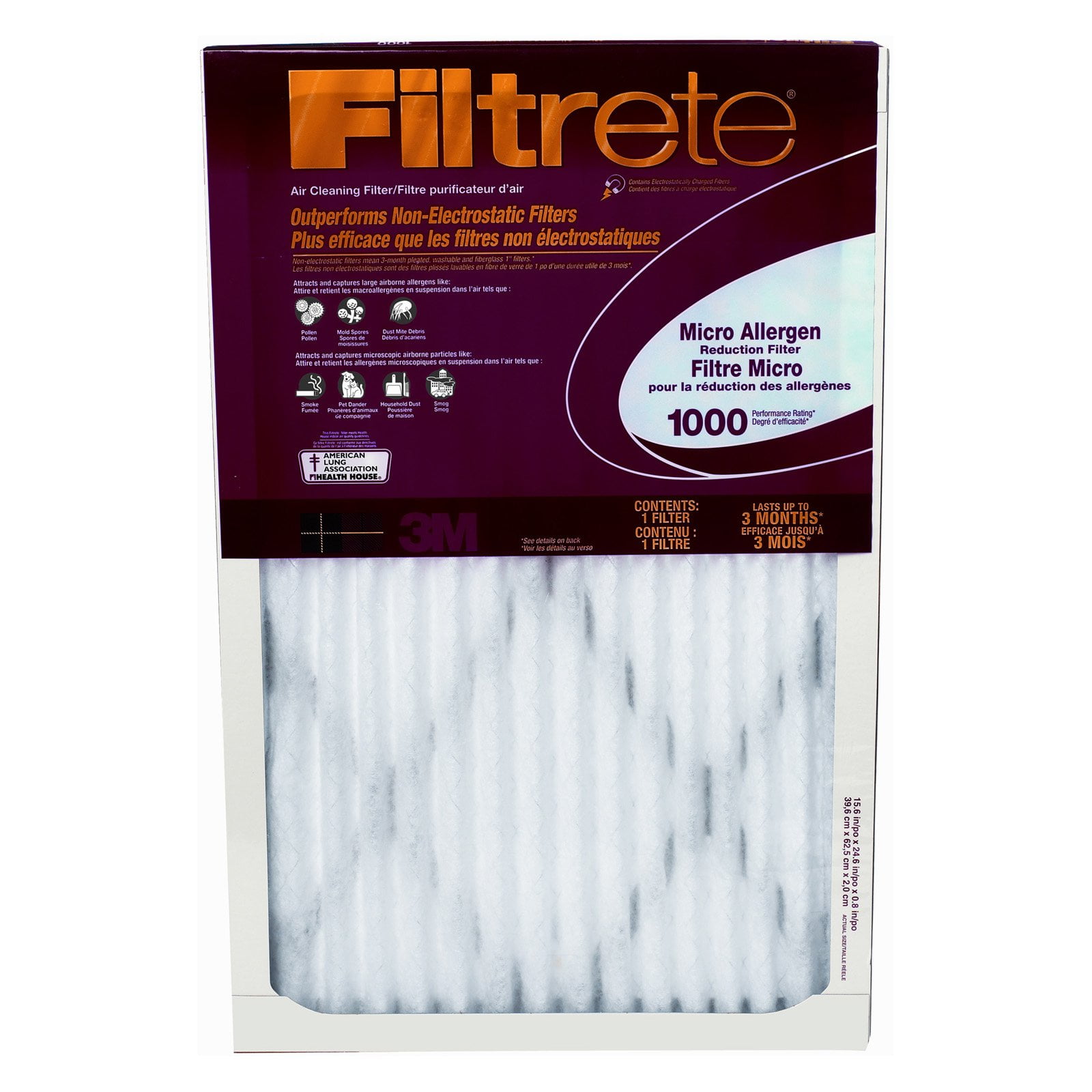 Filtrete 9803-2PK-HDW Reduction Filter Electrostatic Micro Allergen Pleated 2//Pack