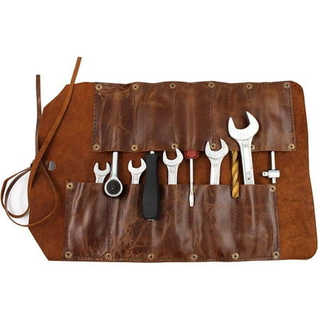 

5MOONSUN5 s Handmade Durable leather Construction Roll Tools Bag/Screwdriver Organizer Roll for Mechanics 10 Tool Pockets best for Woodcarving Knives and Other Smaller Tools