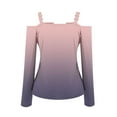 thumbnail image 4 of WREESH Womens Fashion Off The Shoulder Tops Slim V Neck Casual Gradient Color T-Shirts Long Sleeve Pullover Blouse Tops Pink, 4 of 5