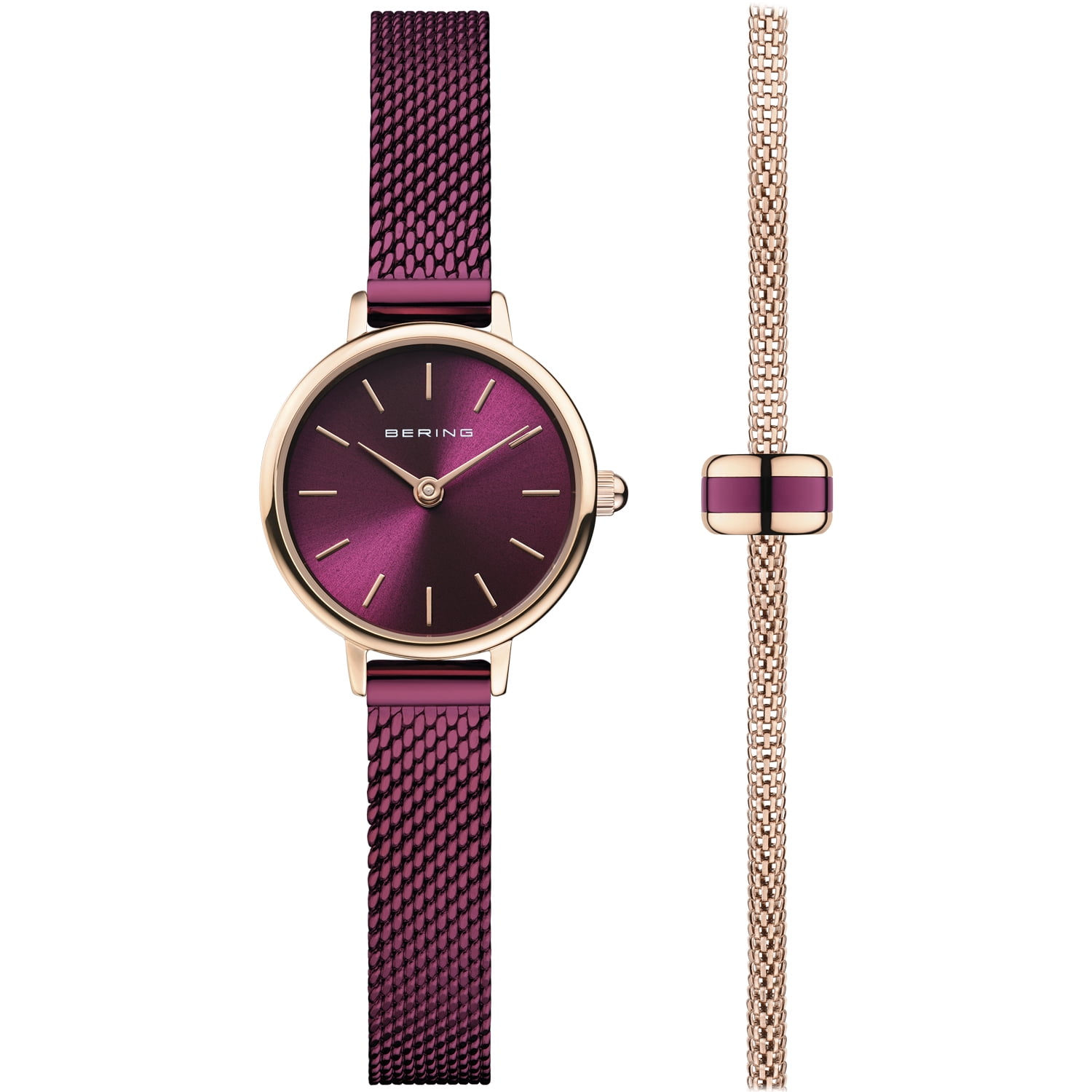 BERING Women's Watch Set With Purple Mesh Strap Watch with Mesh
