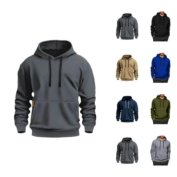 Mens Hoodies Pullover 2025 Fall Winter Long Sleeve Slim Fit Plain Hoodie with Pockets Hooded Sweatshirt