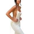 thumbnail image 2 of KOMOO Women Backless Bodycon Dress Sleeveless Halter Long Dress Tie Up Knitted Long Dresses, 2 of 9