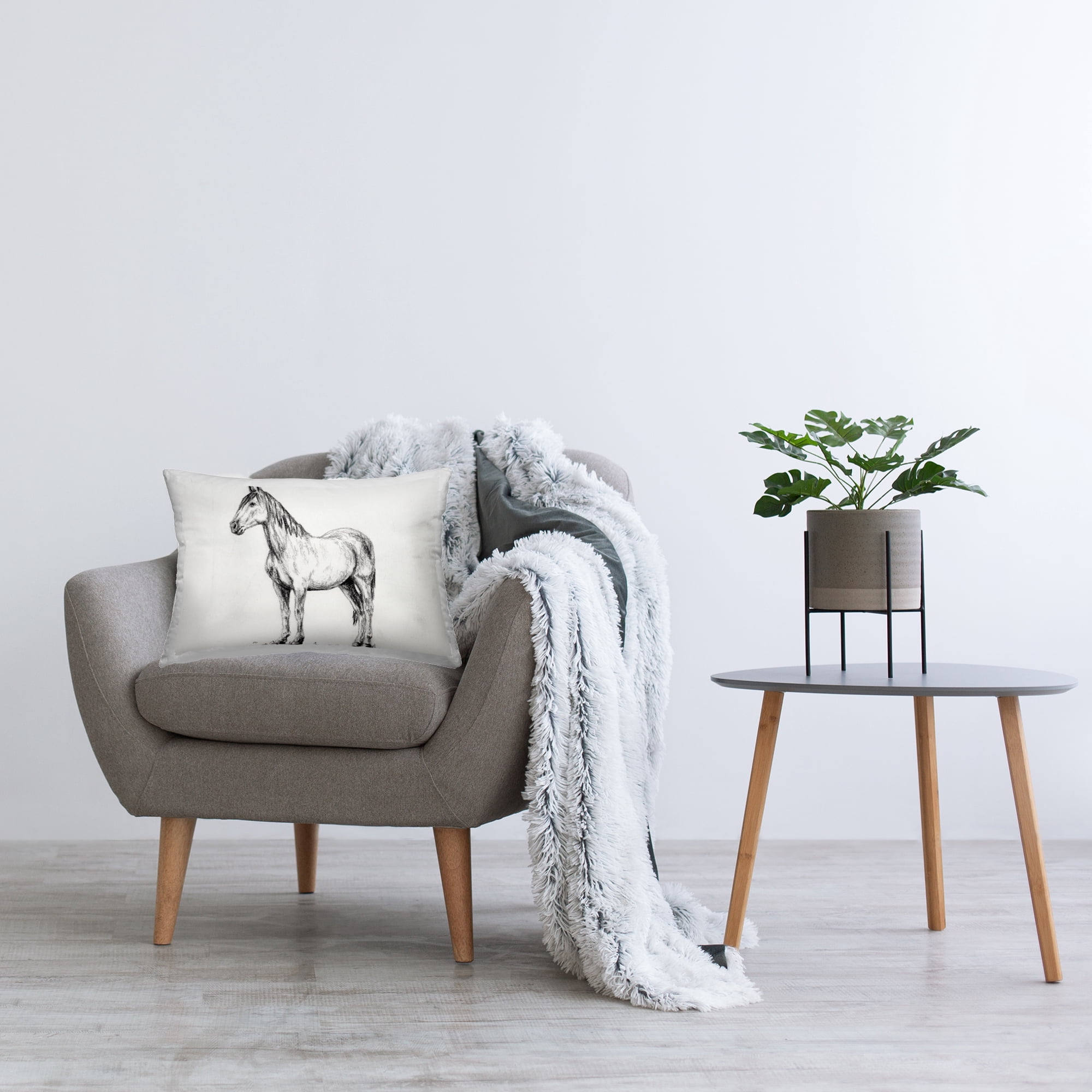Stupell Industries Horse In Charcoal Decorative Printed Throw Pillow, design by Leah Noel Art