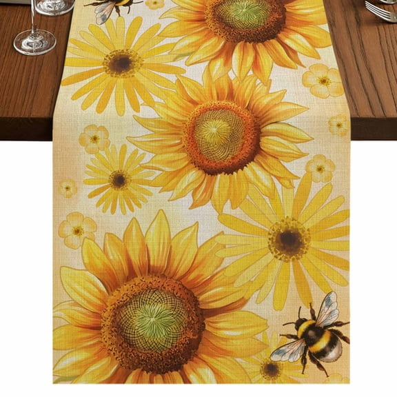 Table Runners 72 Inches Long Dress Scarves, Sunflower Farmhouse Kitchen/Dining Table Runner, Coffee Tablerunners, Yellow Floral Elegant Pastoral Flowers Rustic 14x72 Inch