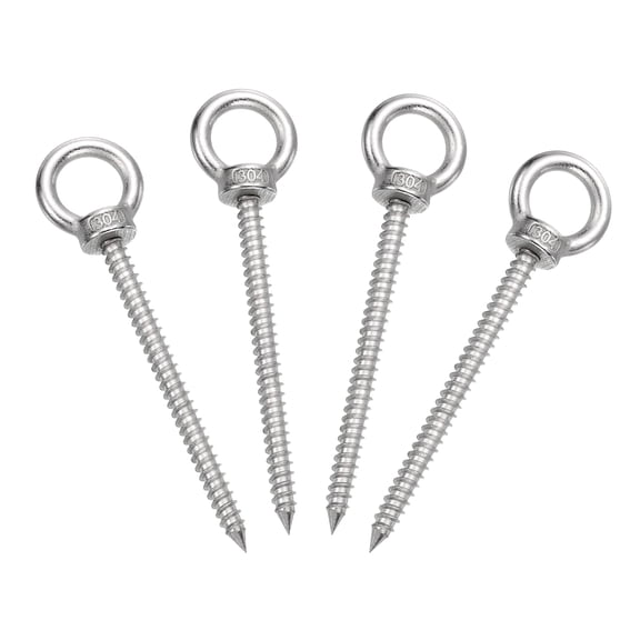 Uxcell 4Pcs M6x80mm Eye Hooks 4.3x1x1.1" 304 Stainless Steel Eye Bolts