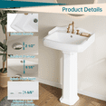 thumbnail image 5 of 23"L x 19"W Rectangular Pedestal Sink, White Ceramic Pedestal Bathroom Sink with 3 Faucet Holes At 4" Faucet Centers, with Overflow (White Color), 5 of 7