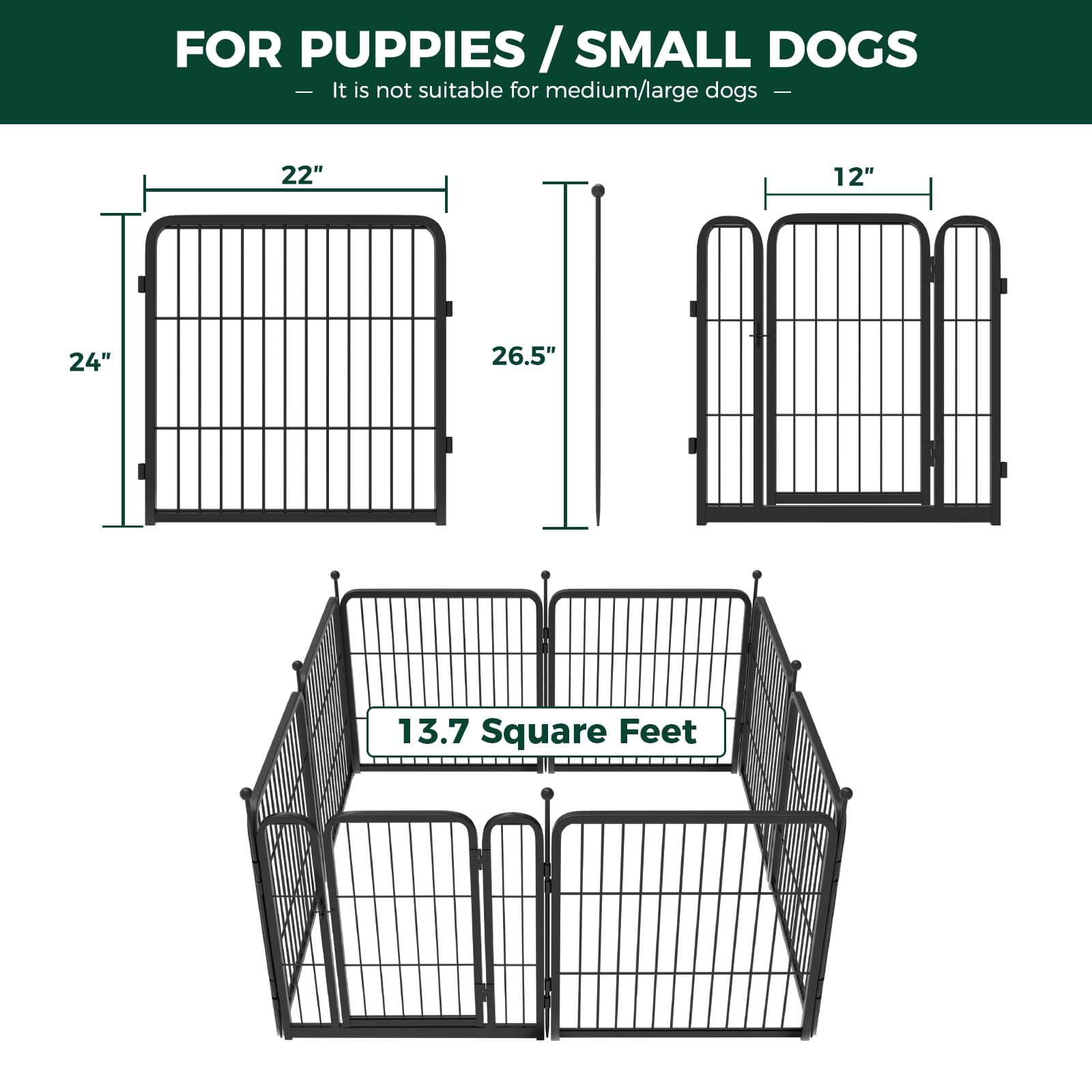 FXW Rollick Unleashed Dog Playpen for Indoor, Yard, RV Camping, 24 inch 8 Panels for Small and Puppy Dogs, Black│Patented