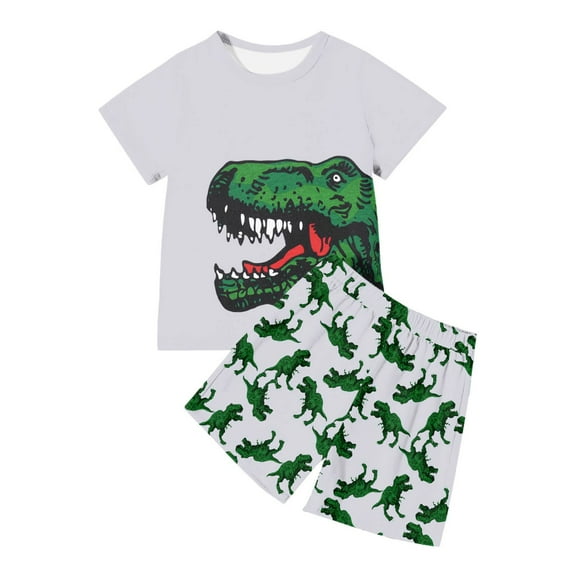 Gbsyewxs Outfits Sets For Boys Tops And Shorts Short Sleeve Crew Neck Dinosaur Print 2 Piece Breathable Summer Toddler Clothes Light Gray Size 3-4 Years