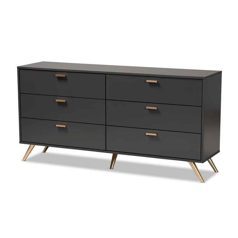 gold and grey dresser Benjara 6 Drawer Wooden Dresser with Metal Hairpin Legs, White and Gold main image 1