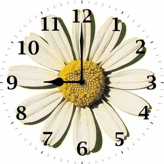 Eveokoki Flower Daisy Wall Clock Vintage Wooden Clock Silent Non-Ticking Battery Operated Arabic Numerals Wall Clocks Decorative for Kitchen, Office, Classroom 10 Inch