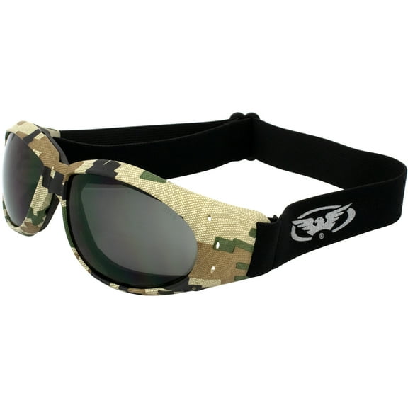 Global Vision Eliminator Z 36 Dirt Bike Padded Riding Safety Goggles Textured Camo with Smoke Lenses