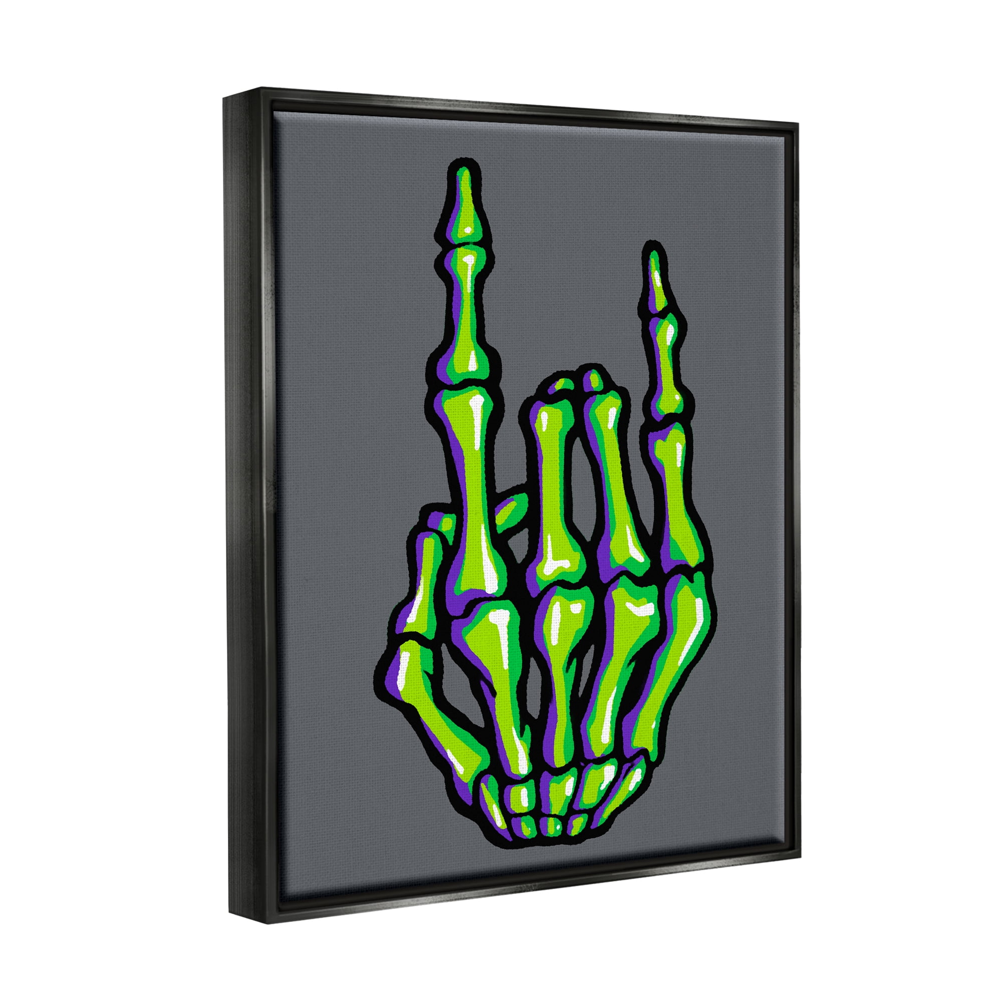 Stupell Industries Rock On Skeleton Hand Holiday Painting Black Floater Framed Art Print Wall Art, 25 x 31