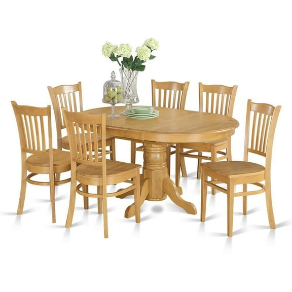 FurniFact Elegant Oval Dining Table Set – 6 Chair Dining Room Table with Leaf