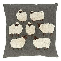 Fennco Styles Embroidered Sheep Cotton Decorative Throw Pillow 18" W x 18" L - Grey Animal Cushion for Home, Couch, Living Room and Office Décor (Natural, Pillow Cover) (Grey, Pillow Cover)