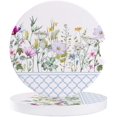 thumbnail image 1 of FMSHPON Spring Fresh Flowers and Blue Moroccan Pattern Set of 6 Car Coaster for Drinks, Absorbent Ceramic Stone Coasters Cup Mat with Cork Base for Home Kitchen Room Coffee Table Bar Decor, 1 of 5