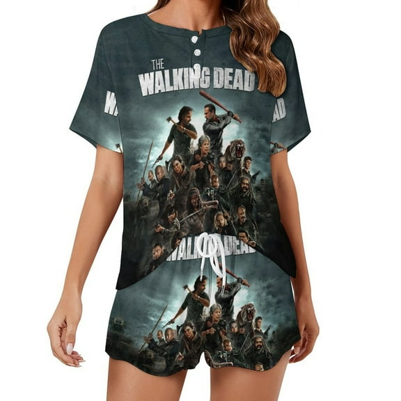 Women's Walking Dead Pajamas Set 2 Piece Short Sleeve Shirt and Shorts Loungewear Sleepwear
