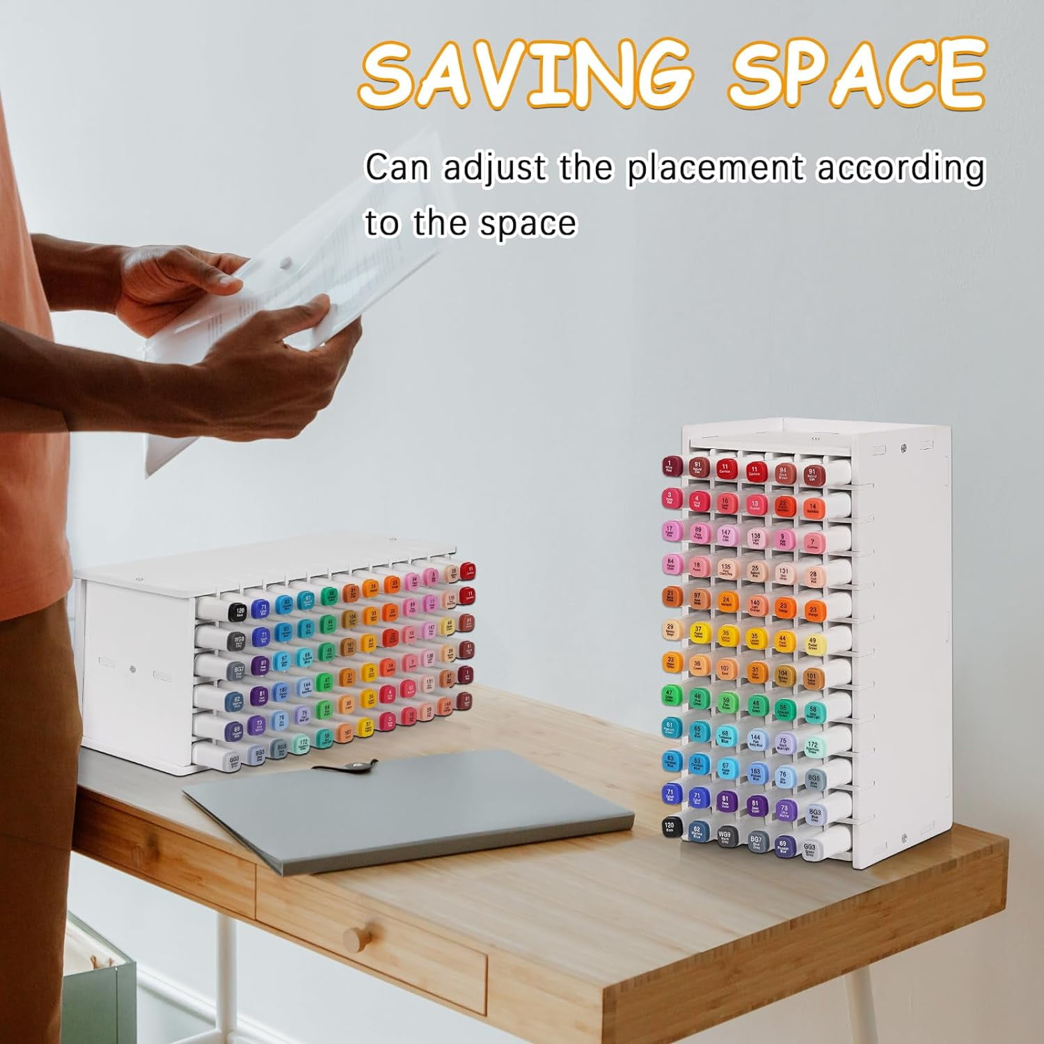 Wiher Marker Storage Organizer Marker Holder 120 Slots Marker Organizer for Desk with Removable Divider Art Marker Rack to Storage Markers Pens Colored Pencils Art Supply