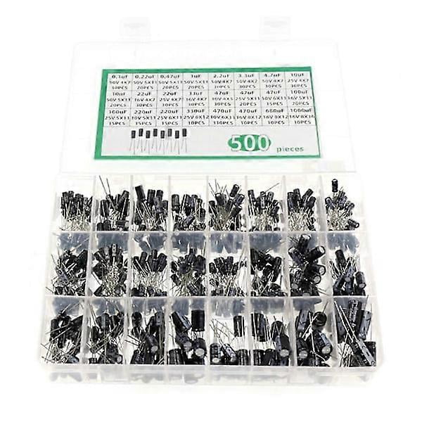 16-50V Radial Electrolytic Capacitor Assortment Box 24 Values 0.luf-1000uf 500pcs