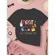 thumbnail image 1 of Kids' First of Kindergarten Celebration T-Shirt - Vibrant Cartoon Design with School Supplies, Short Sleeve Crew Neck, Perfect for Girls' Birthday or Easter Outfit, Cute T Shirt, 1 of 6