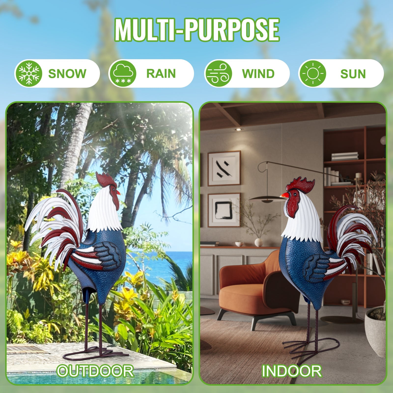 63 Inch Patriotic Rooster Garden Statue