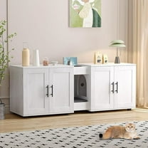 Cat Litter Box Enclosure for 2 Cats,Cat Litter Box Furniture with Double Room,Hidden Litter Box Furniture,Double Cat Cabinet with Scratching Pad,Indoor Cat Litter Box Storage Cabinet,White