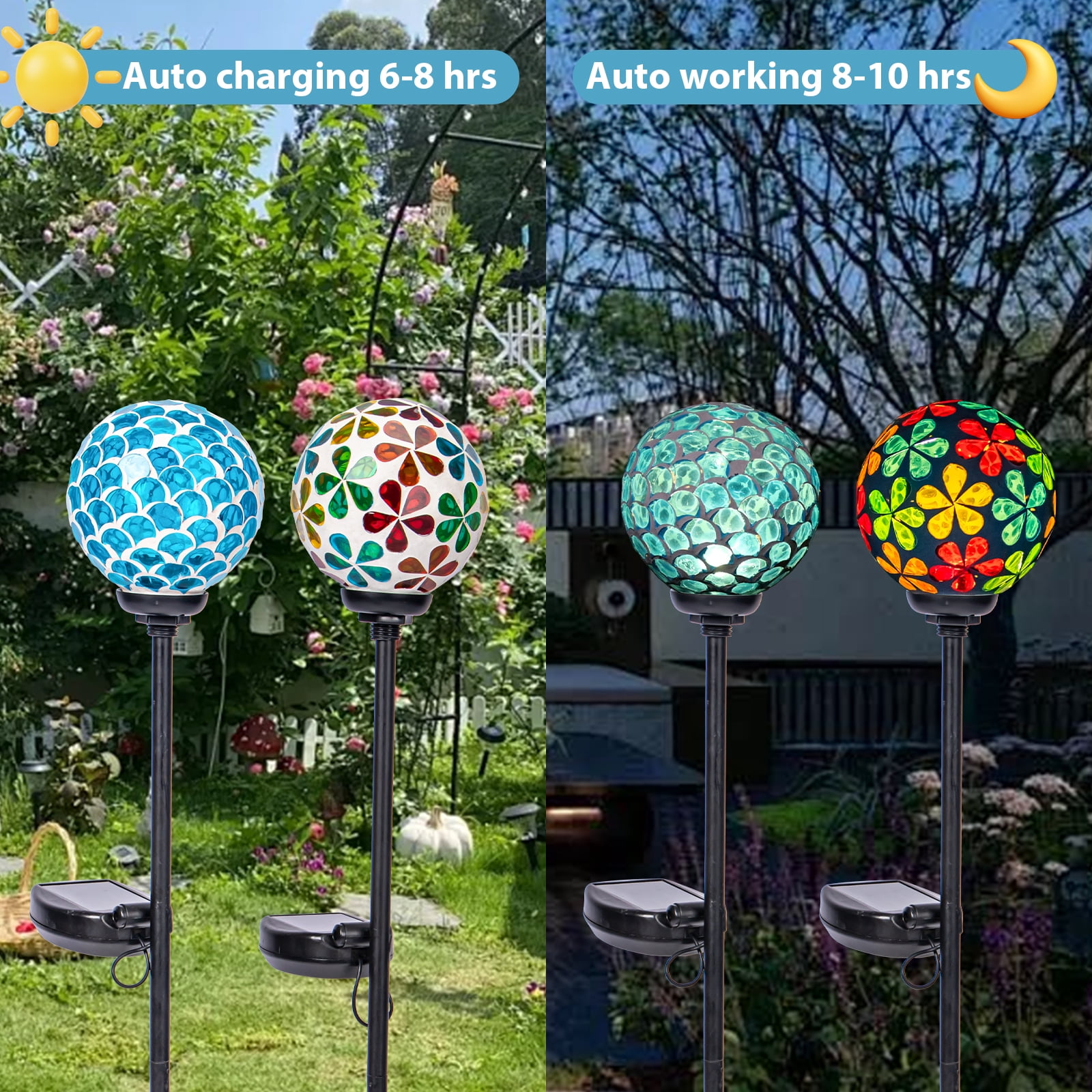 Solar Garden Decorative Lights Outdoor, Mosaic Solar Light Waterproof LED Pathway Stake Light for Landscape Patio Yard Deck Walkway Decoration, 2 Pack