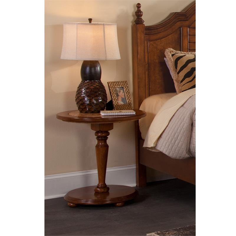 Hudson Bay Round Marble Top Pedestal Nightstand in Golden Brown